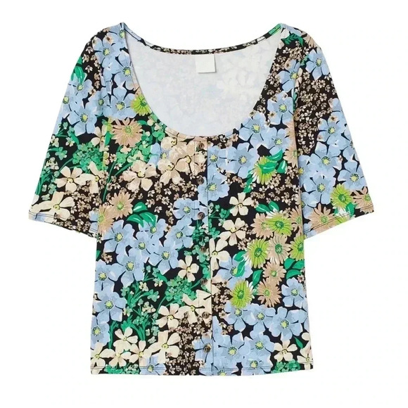NWT Floral Scoop Neck Top - Picture 1 of 11